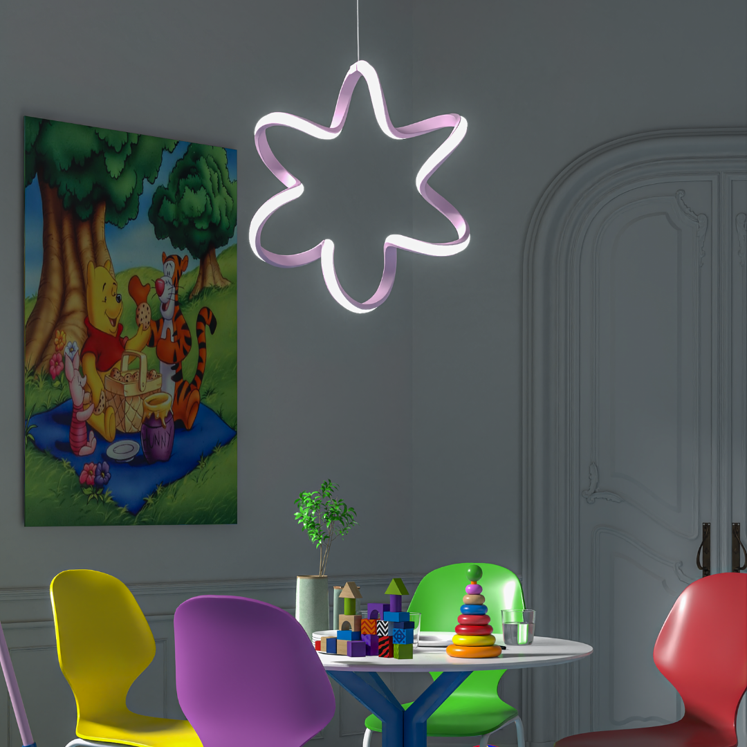 Yıldız Pembe Tekli Sarkıt Led Beyaz Işık Ultra Ledli Salon Mutfak Oda Hol Ledli Avize