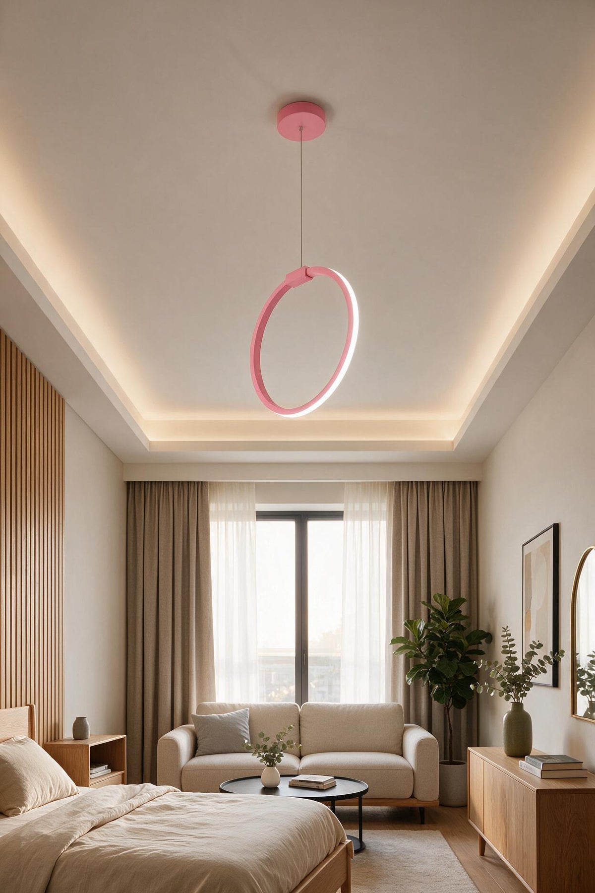 Rings Pembe Tekli Sarkıt Led Günışığı Ultra Ledli Salon Mutfak Oda Hol Ledli Avize