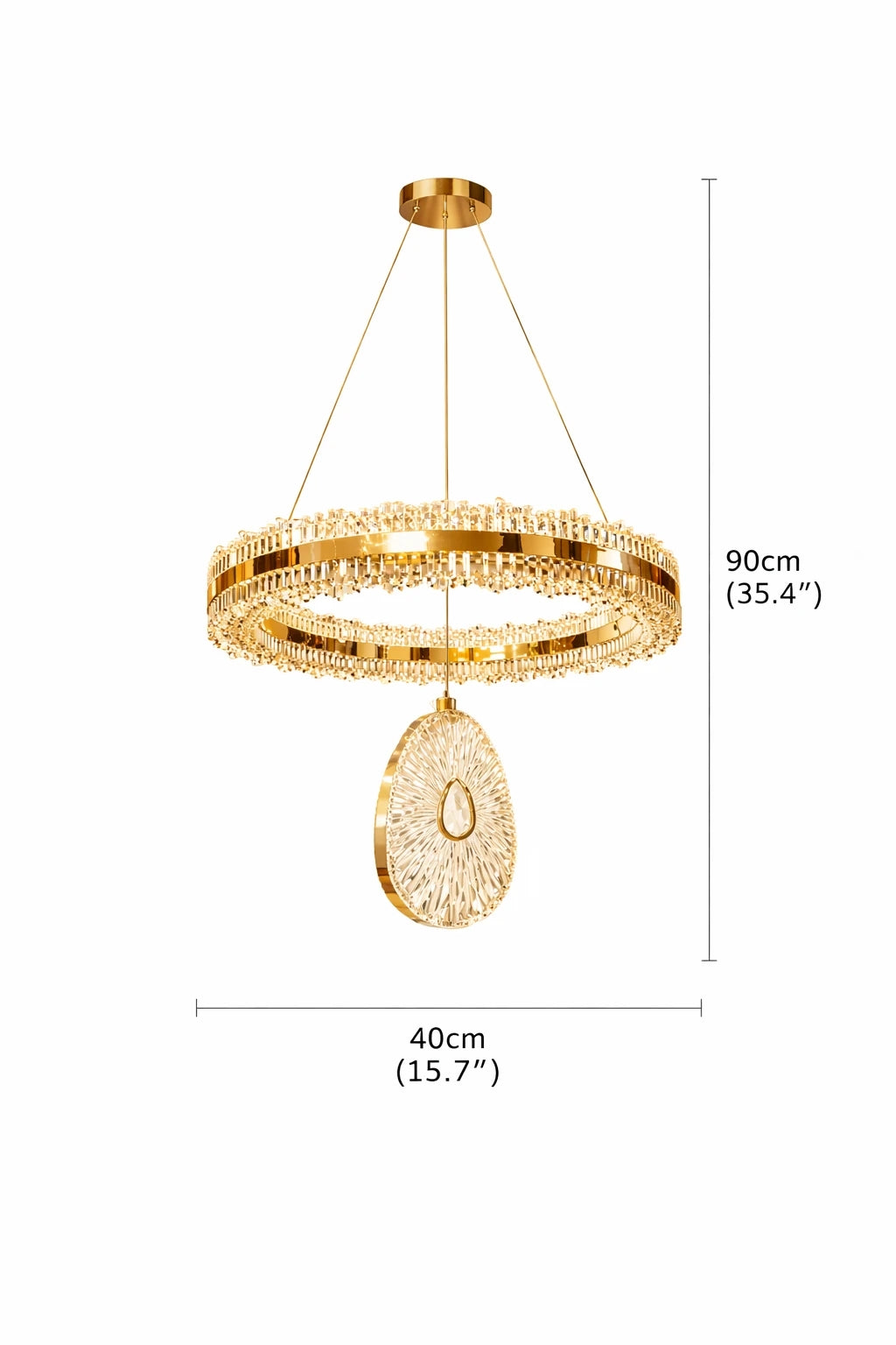 İhtişam Lüks Gold Kaplamalı Çift Yönlü Aydınlatmalı Kumandalı Dimmerli 3 Renk Ledli Avize Led Avize- Çap 40 cm