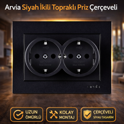 Arvia Siyah İkili Topraklı Priz Çerçeveli