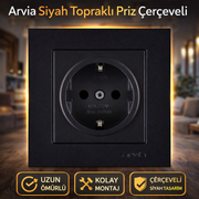Arvia Siyah Topraklı Priz Çerçeveli