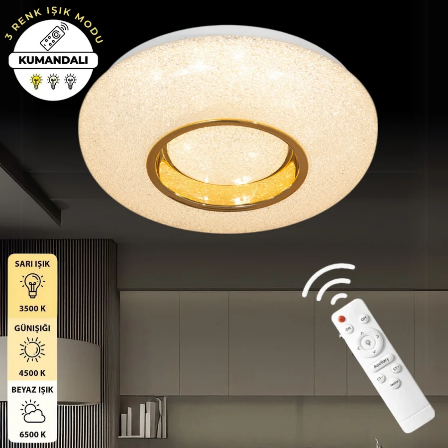 Lara Gold Uzaktan Kumandalı 3 Renk 30 cm Led Avize