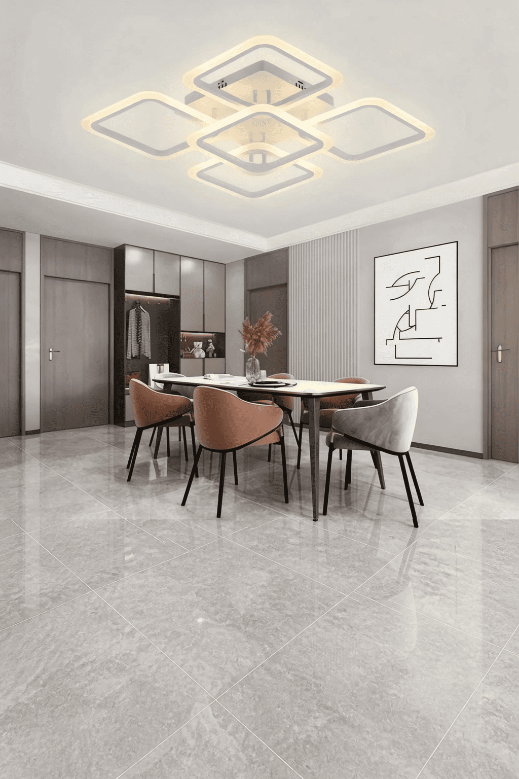 MS72005- 4+1  Modern 3 Renk Ledli Beyaz Plafonyer Lüks 5'Li Ledli Avize