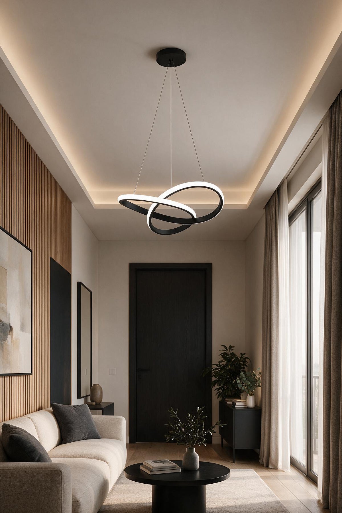 Venedik Siyah Ultra Power Beyaz Ledli Avize Sarkık Modern Led Avize