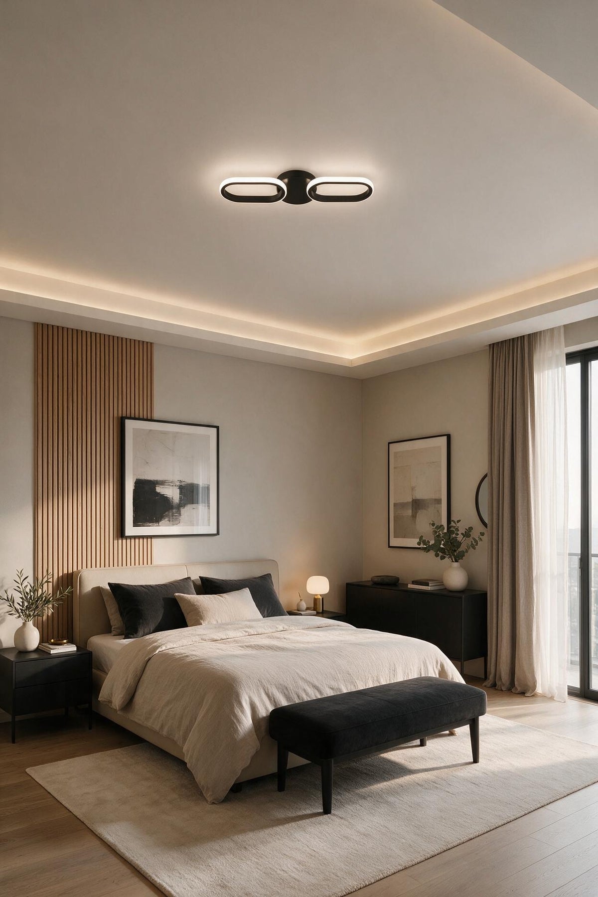 Hermes Modern Siyah 2'Li Plafonyer Ultra Power Beyaz Ledli Avize