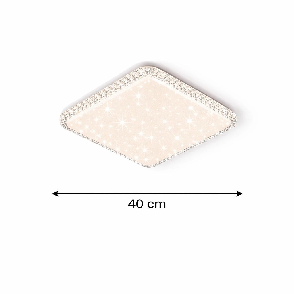 Bonita Cristalya Serisi 40'Lık Kare Uzaktan Kumandalı Dimmerli 3 Renk Ledli Plafonyer Ledli Avize Çap 40 cm