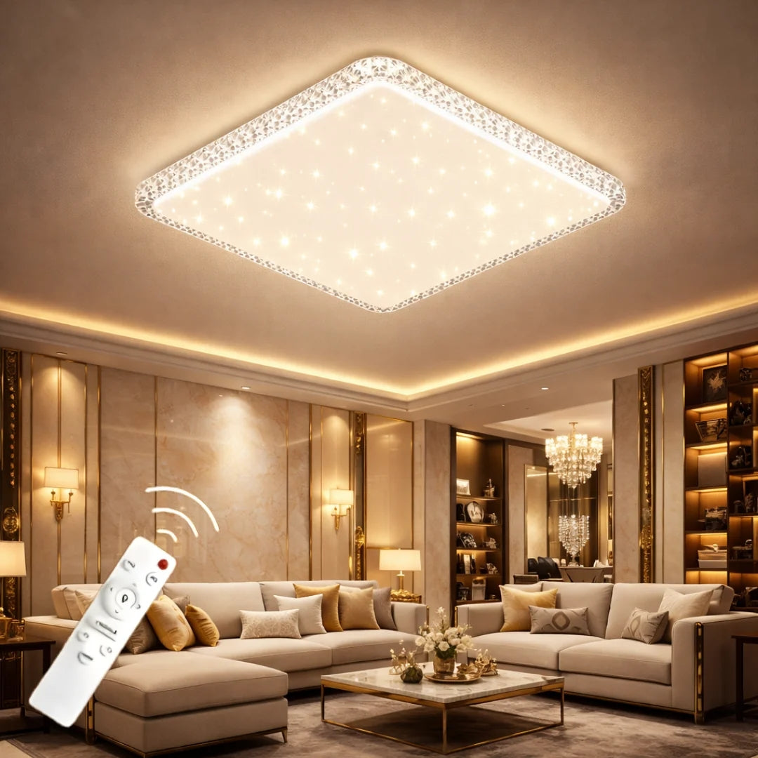 Bonita Cristalya Serisi 60'Lık Kare Uzaktan Kumandalı Dimmerli 3 Renk Ledli Plafonyer Ledli Avize Çap 60 cm