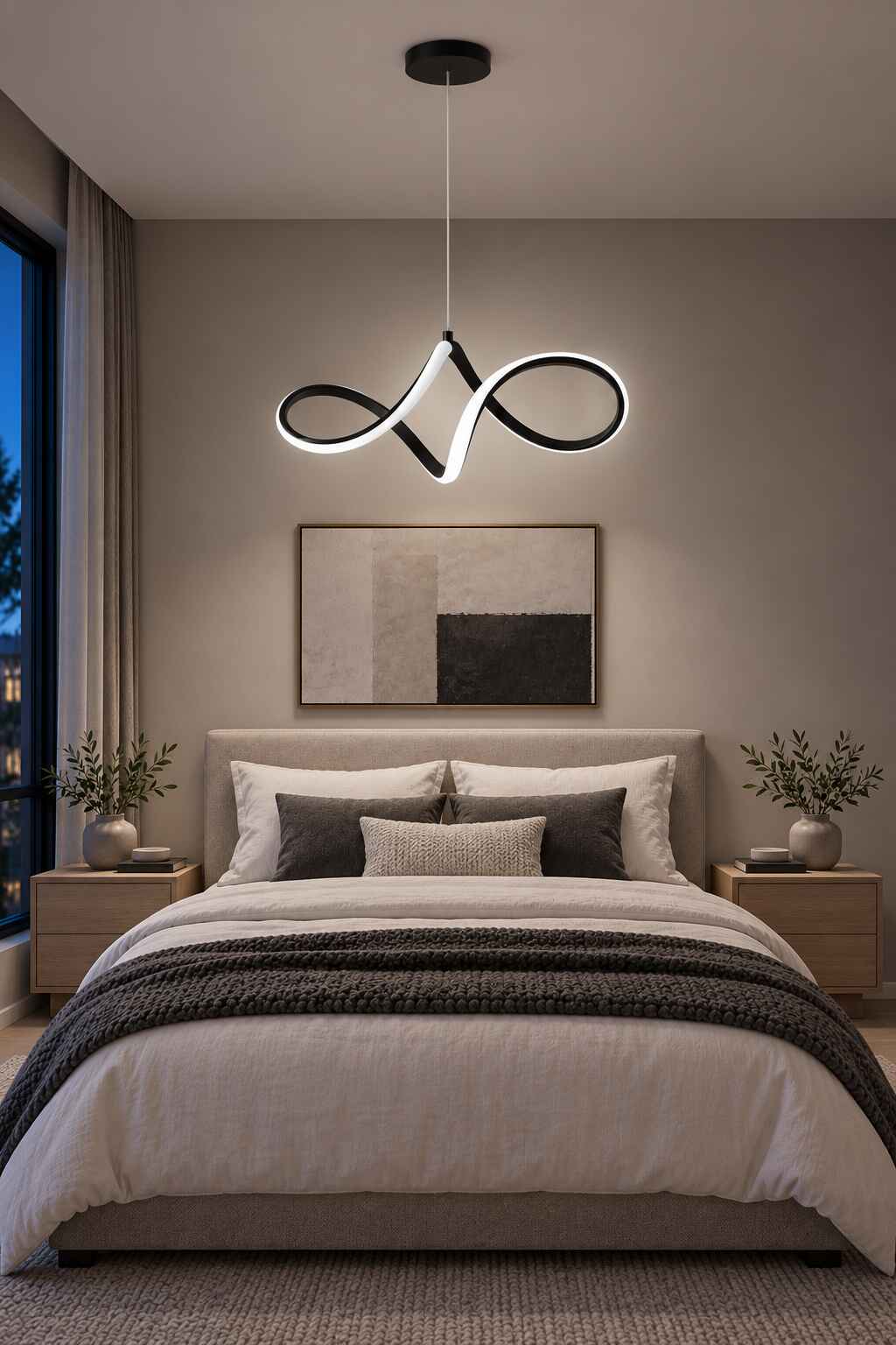 Casabella Mimari Tasarım Siyah Sarkık Modern Ultra Power Beyaz Ledli Avize