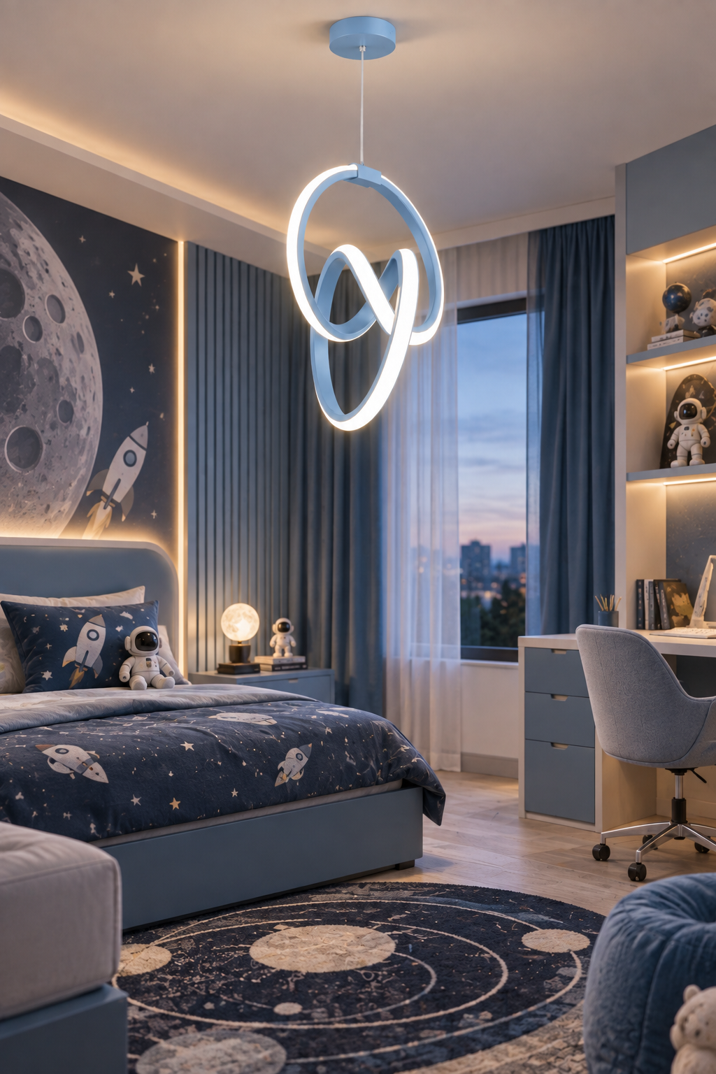 Emily Mavi Tekli Sarkıt Led Günışığı Ultra Ledli Salon Mutfak Oda Hol Ledli Avize
