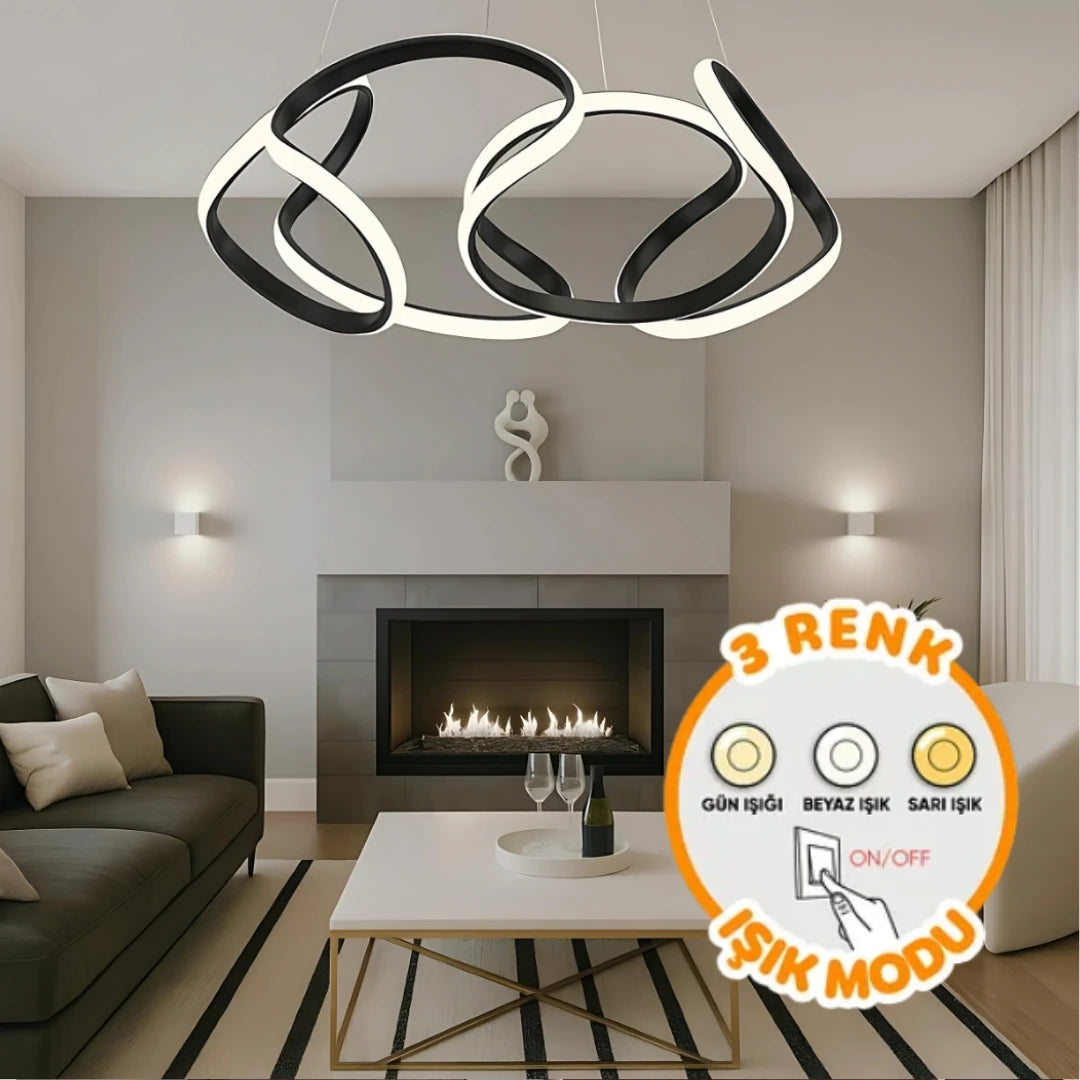 Artemis Siyah 3 Renk Ledli Sarkık Ledli Avize Modern Led Avize