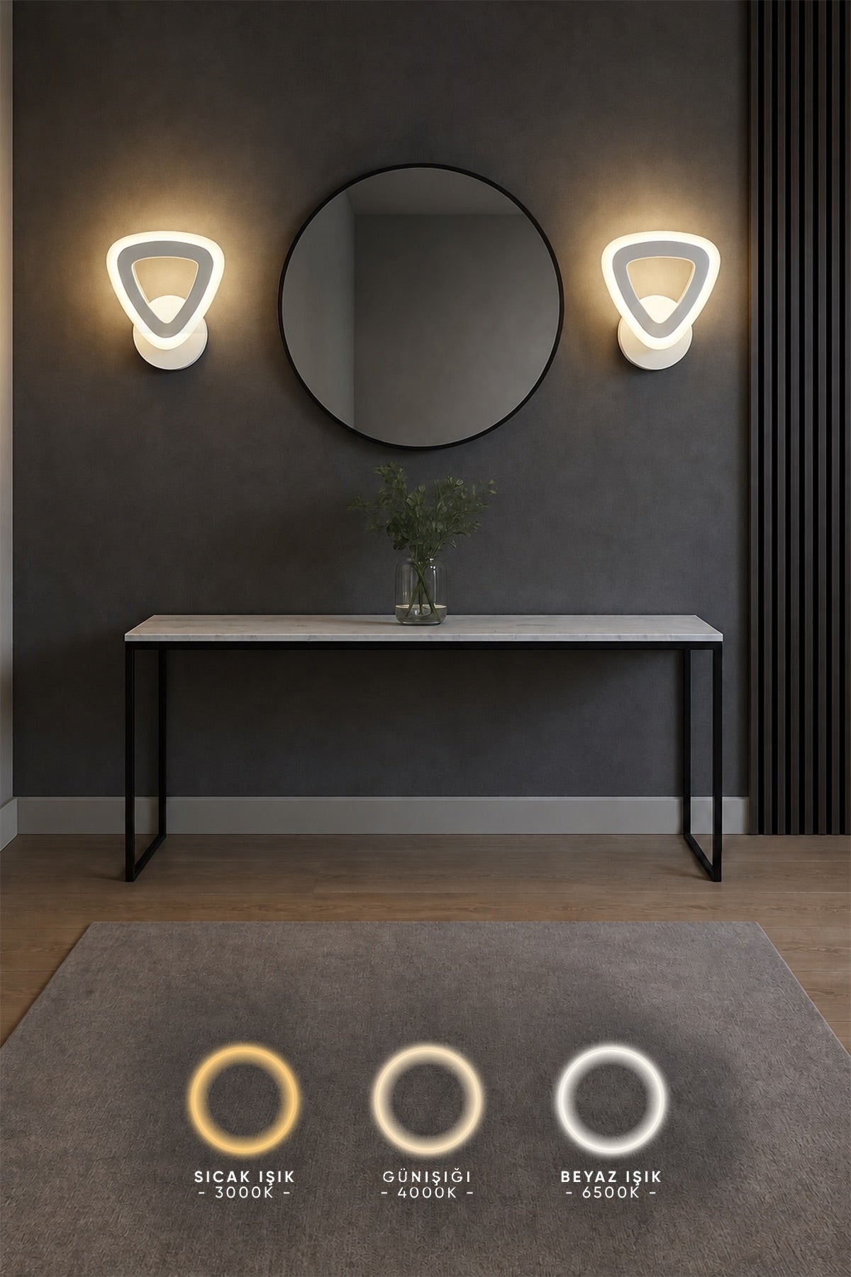 MS39006-1 Beyaz Mimari 3 Renk Ledli Modern Aplik-Takım 2 Adet