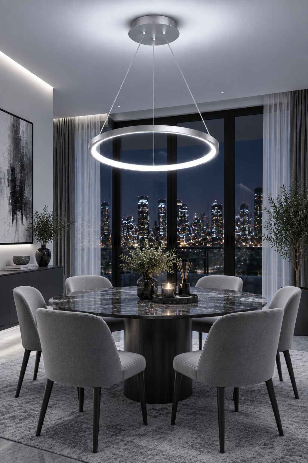 Ringa Krom Gri Beyaz Işık Modern Tasarım Led Avize