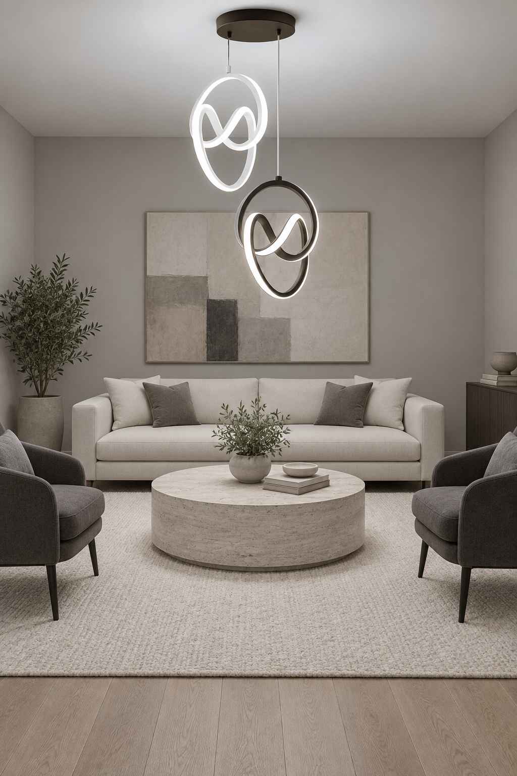 Trend Mimari Kombin Beyaz Siyah Sarkık Power Beyaz Ledli Avize Modern Led Avize