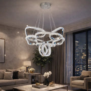 Porto Lüks Cristalya Serisi Orjinal  Krom Kaplamalı 3 Renk Ledli Sarkıt Ledli Avize Modern Led Avize-Çap 45 cm