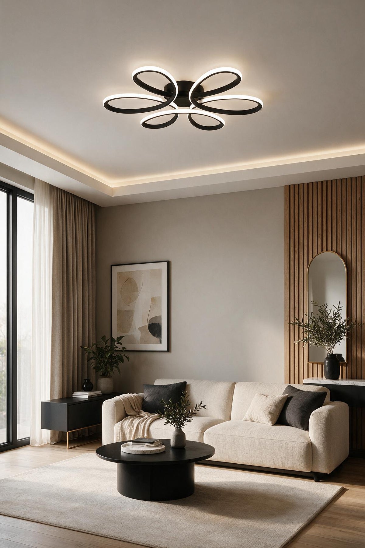 Nipul Siyah Modern Plafonyer Beyaz Işık Ledli Avize