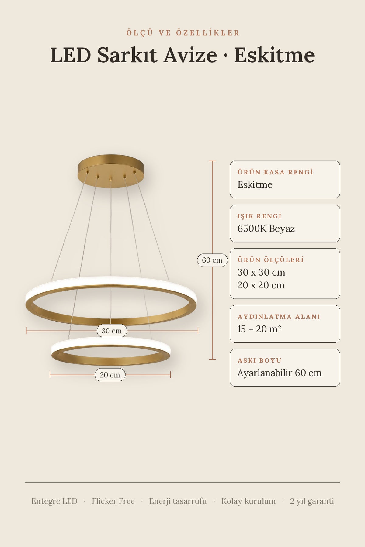 Robin 2'li Eskitme Beyaz Ledli Modern Avize