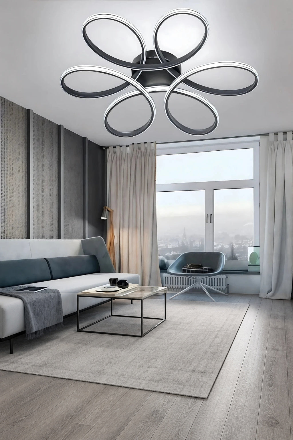 Alya Siyah Modern Tasarım Krom Çizgili Plafonyer Ultra Power Beyaz Ledli Avize