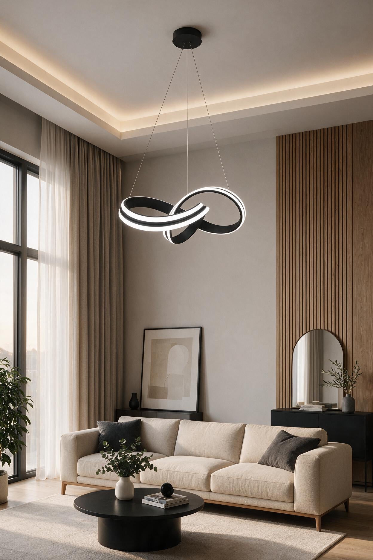 Astera Siyah Kumandalı 3 Renk Ledli Modern Özel Tasarım Sarkıt Led Avize