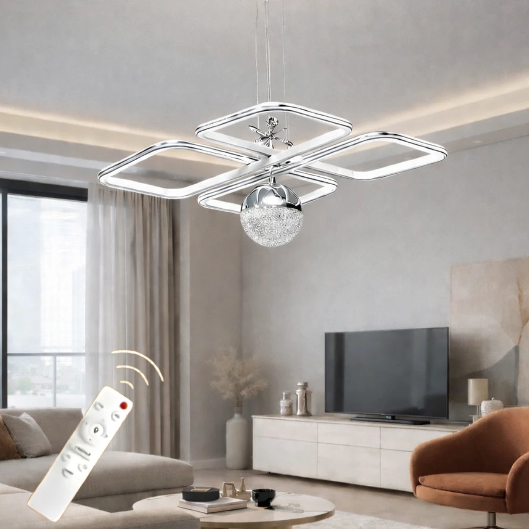 Milano Krom Beyaz Özel Tasarım Krom Çizgi Detaylı Uzaktan Kumandalı Dimmerli Gece Modlu 3 Renk Ledli Avize - Çap 50 cm