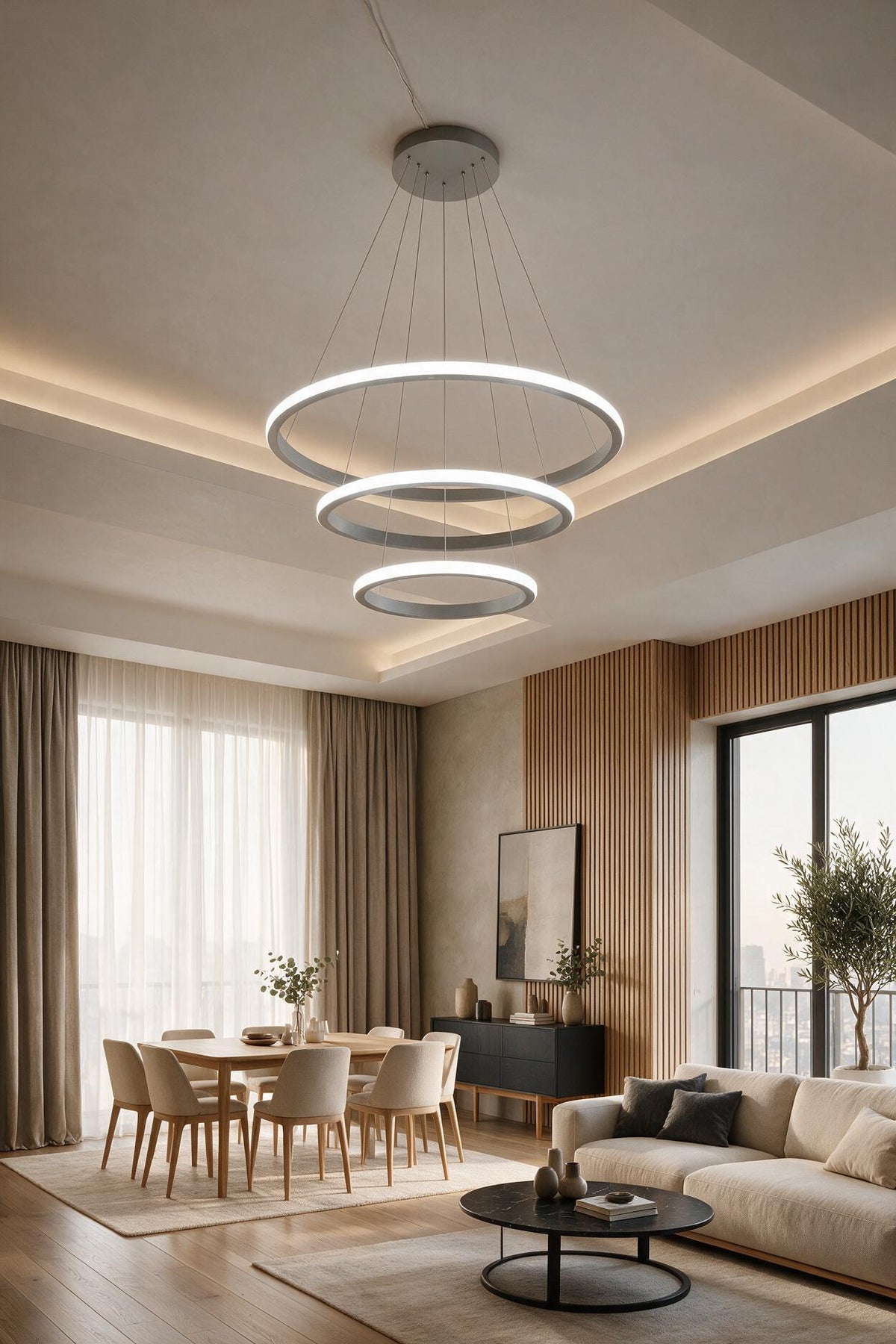 Robin 3'lü Gri Beyaz Ledli Modern Avize