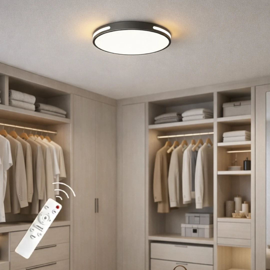 Vista Modern Siyah 33'Lük Yuvarlak Uzaktan Kumandalı Dimmerli 3 Renk Ledli Plafonyer Ledli Avize Çap 33 cm