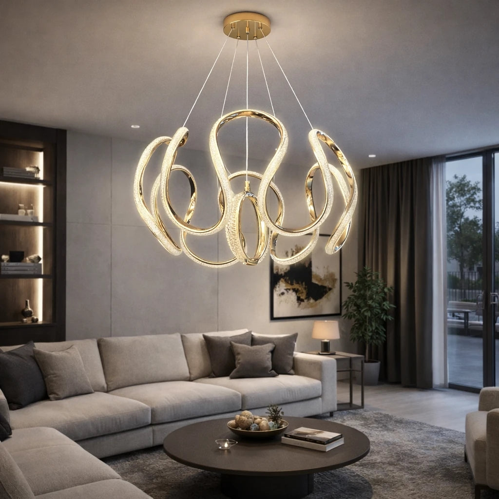 Pierra Lüks Cristalya Serisi Orjinal Gold Kaplamalı 3 Renk Ledli Sarkıt Ledli Avize Modern Led Avize-Çap 50 cm