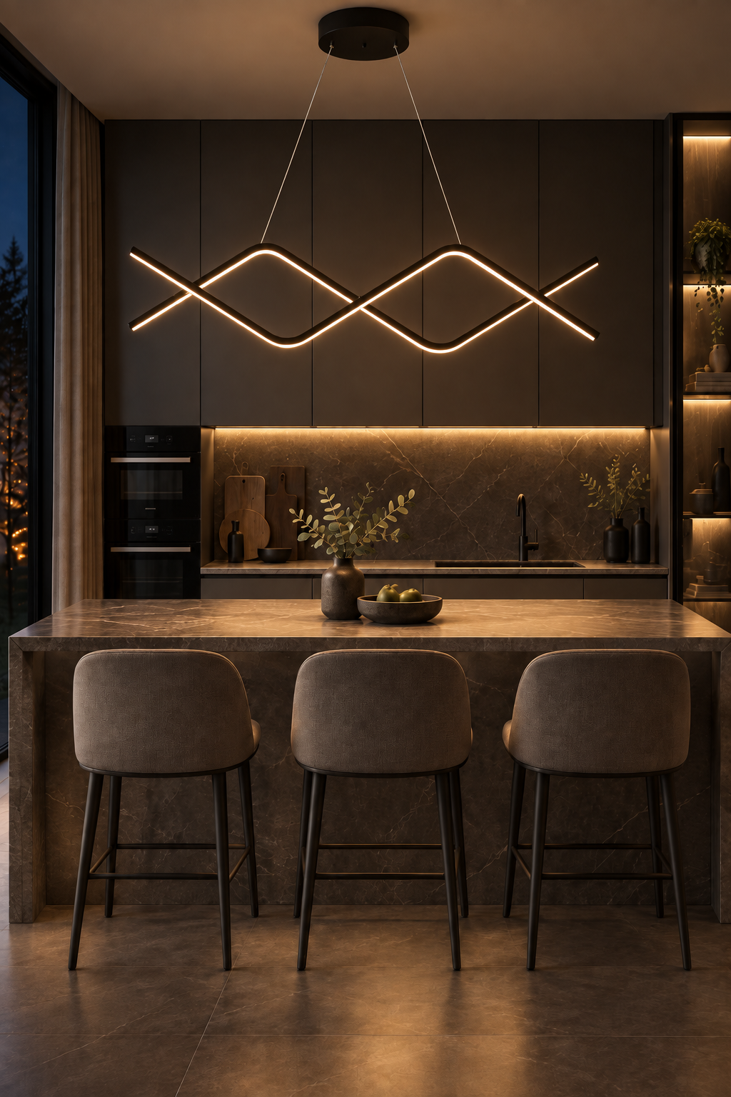 Cameron Mimari Tasarım 3 Renk Ledli Sarkık Modern Ledli Avize -80 cm