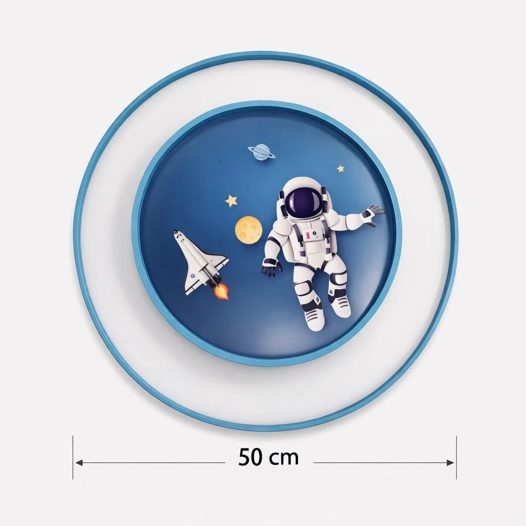 Astronot 50'LİK 2 Katlı Modern Tasarım Uzaktan Kumandalı Dimmerli Gece Modlu 3 Renk Ledli Plafonyer Ledli Avize Çoçuk Odası Avizesi-Çap 50 Cm