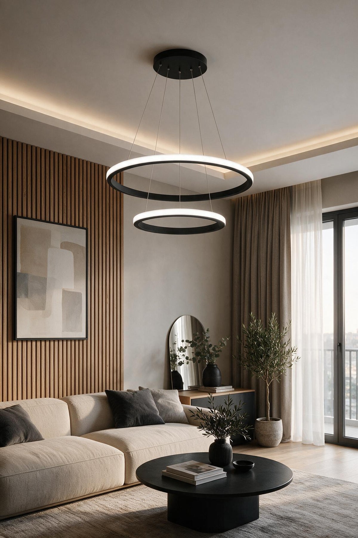 Robin 2'li Siyah Modern Ultra Süper Beyaz Ledli Avize