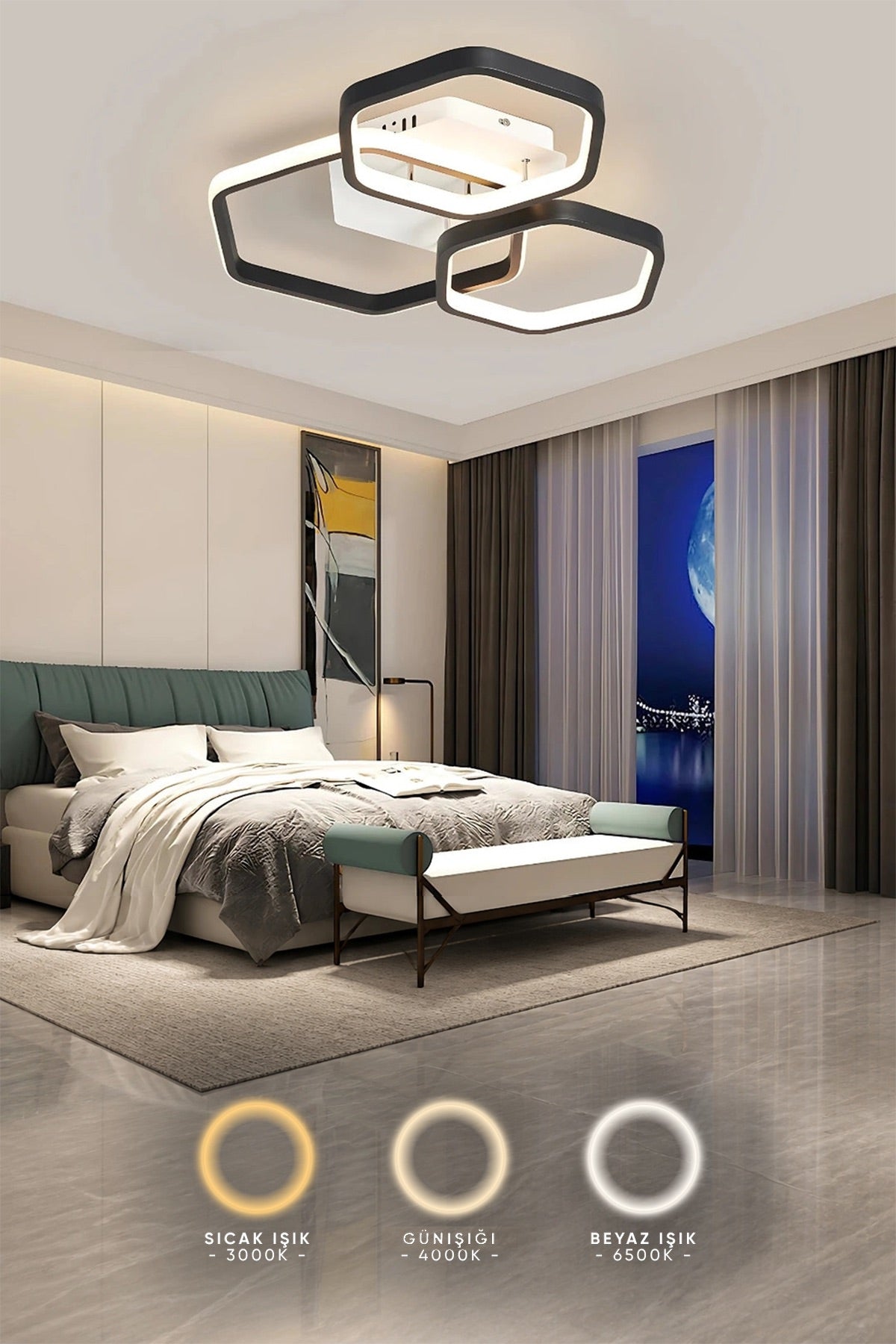 Alize Mimari Tasarım 3'Lü 3 Renk Ledli Plafonyer Modern Ledli Avize Led Avize