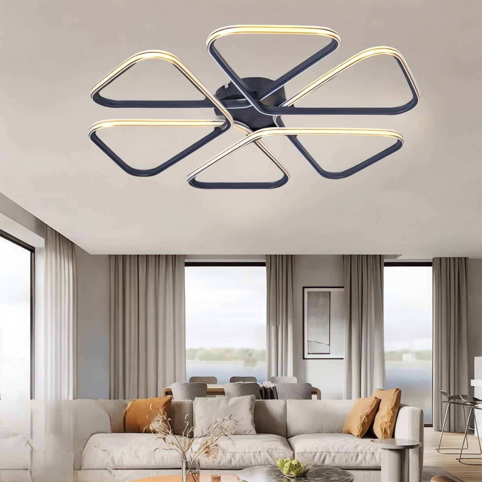 Aden Siyah  Modern Tasarım Gold Çizgili Plafonyer Ultra Power Beyaz Ledli Avize