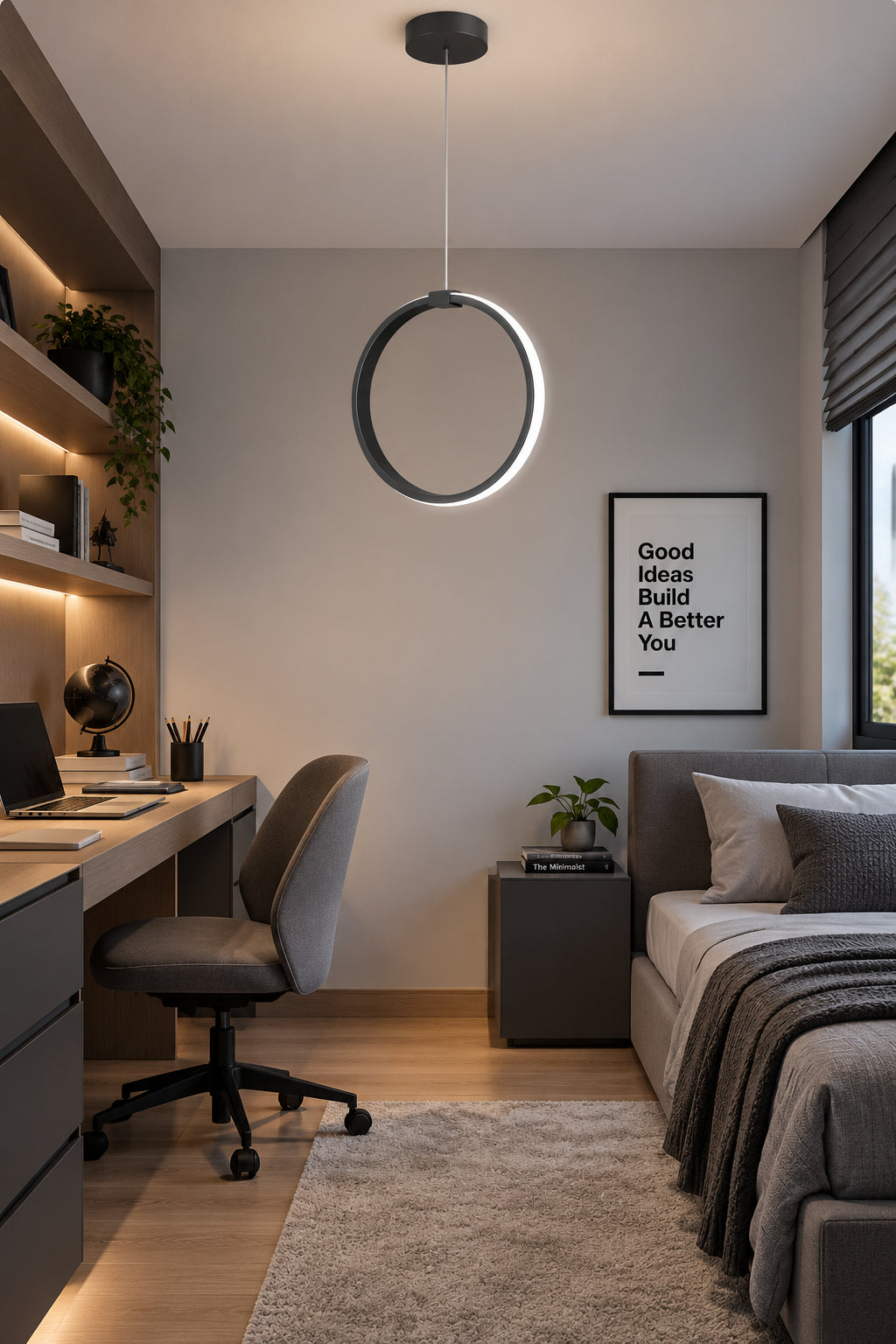 Rings Siyah Tekli Sarkıt Led Beyaz Işık Ultra Ledli Salon Mutfak Oda Hol Ledli Avize