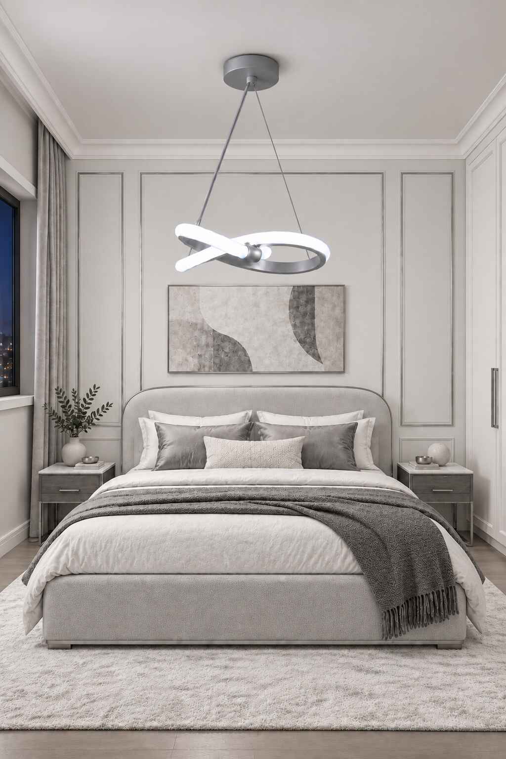 Modern Bonna Tekli Gri Sarkıt Led Beyaz Işık Power Ledli Salon Mutfak Oda Hol Ledli Avize