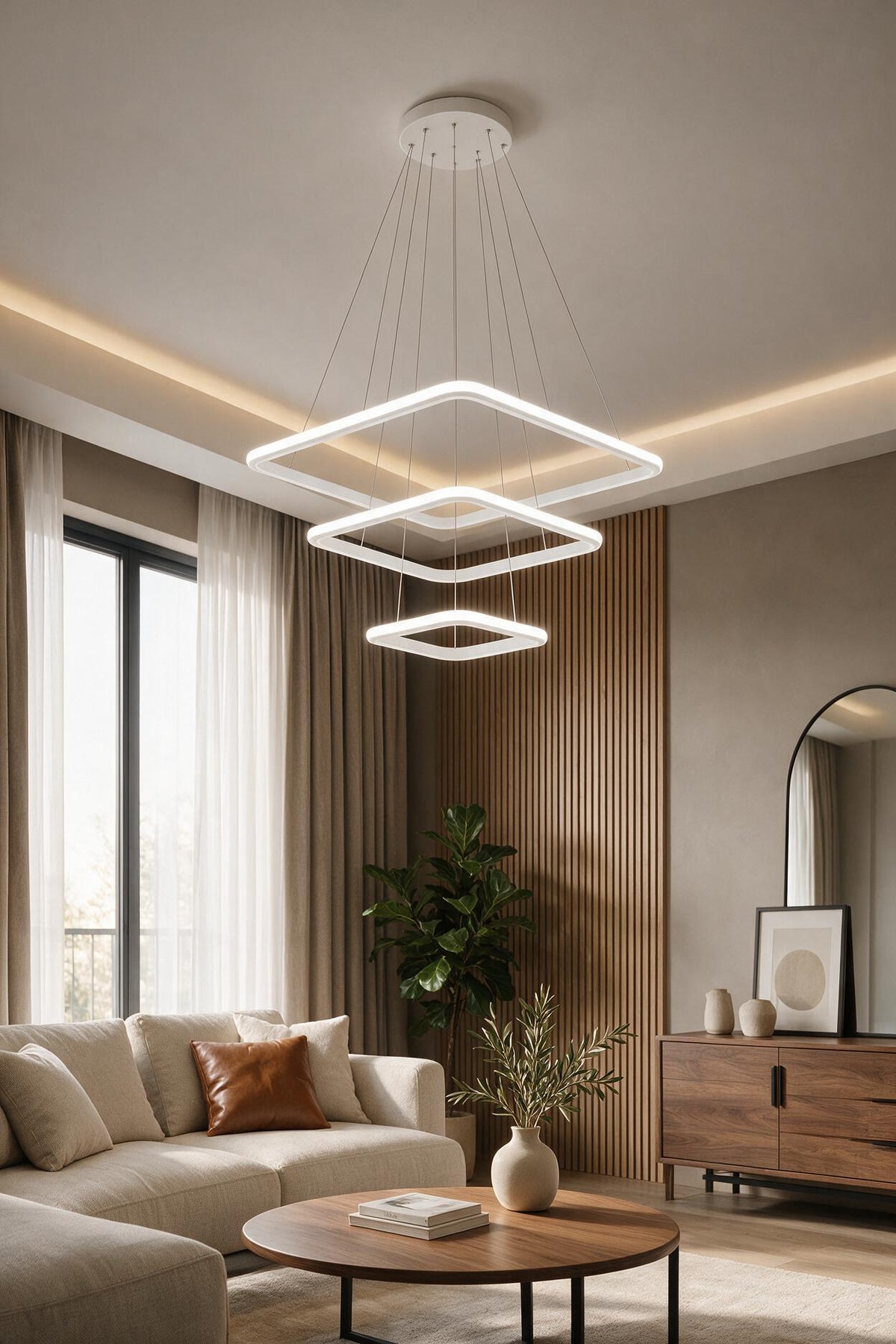 Maria Beyaz Kare 3 Renk Ledli Avize Sarkık 3'lü Ledli Avize Modern Led Avize