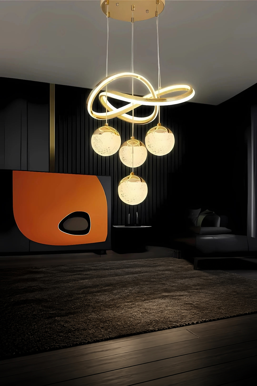 Olivia Gold Kaplama Çift Yönlü 3 Renk Modern Özel Tasarım Sarkıt Ledli Salon Avizesi