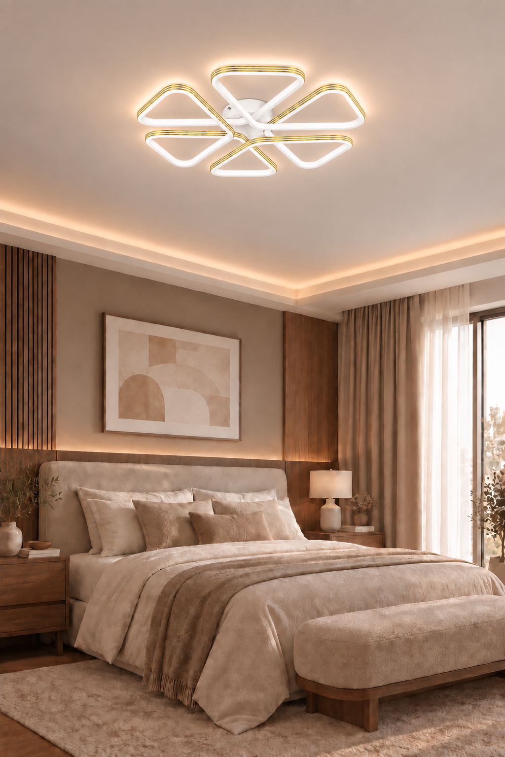 Oslo Beyaz Modern Gold Çizgili Plafonyer Ultra Power Beyaz Ledli Avize
