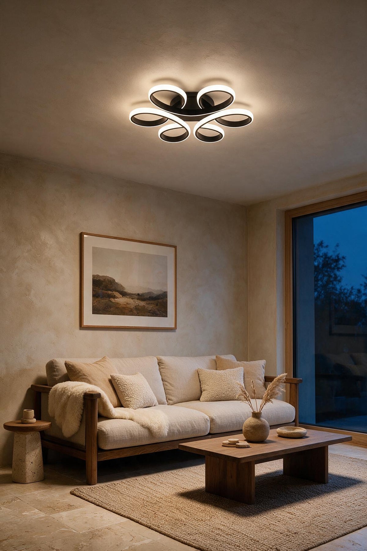 Papatya Modern Siyah Plafonyer Ultra Power Beyaz Ledli Avize - Çap 40 cm