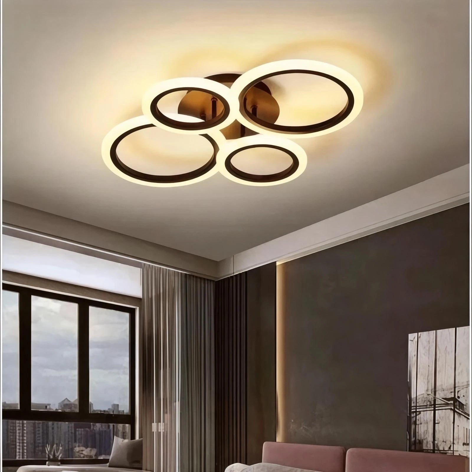 MS38005-4 Modern 3 Renk Ledli Siyah Plafonyer Lüks  4'lü Ledli Avize