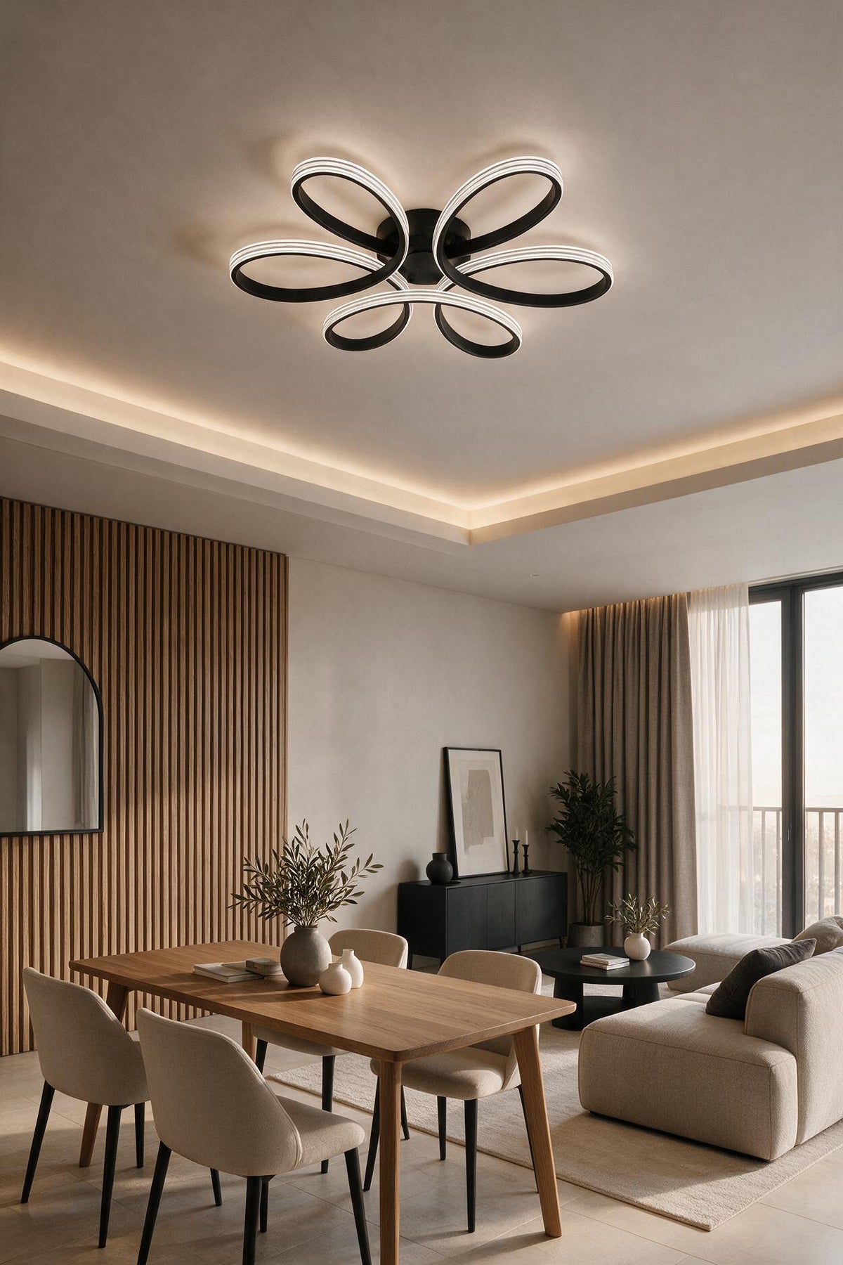 Lupinella Siyah Krom Çizgili 3 Renk 60 cm Led Avize