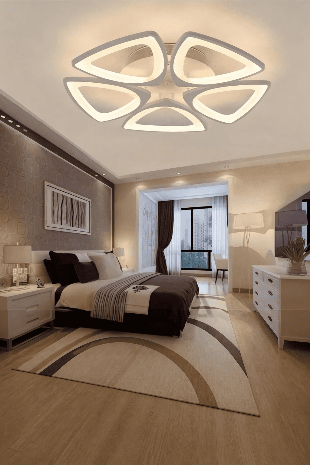 MS55005-5 Beyaz 3 Renk Ledli Plafonyer Lüks Modern 5'li Avize Ledli Avize