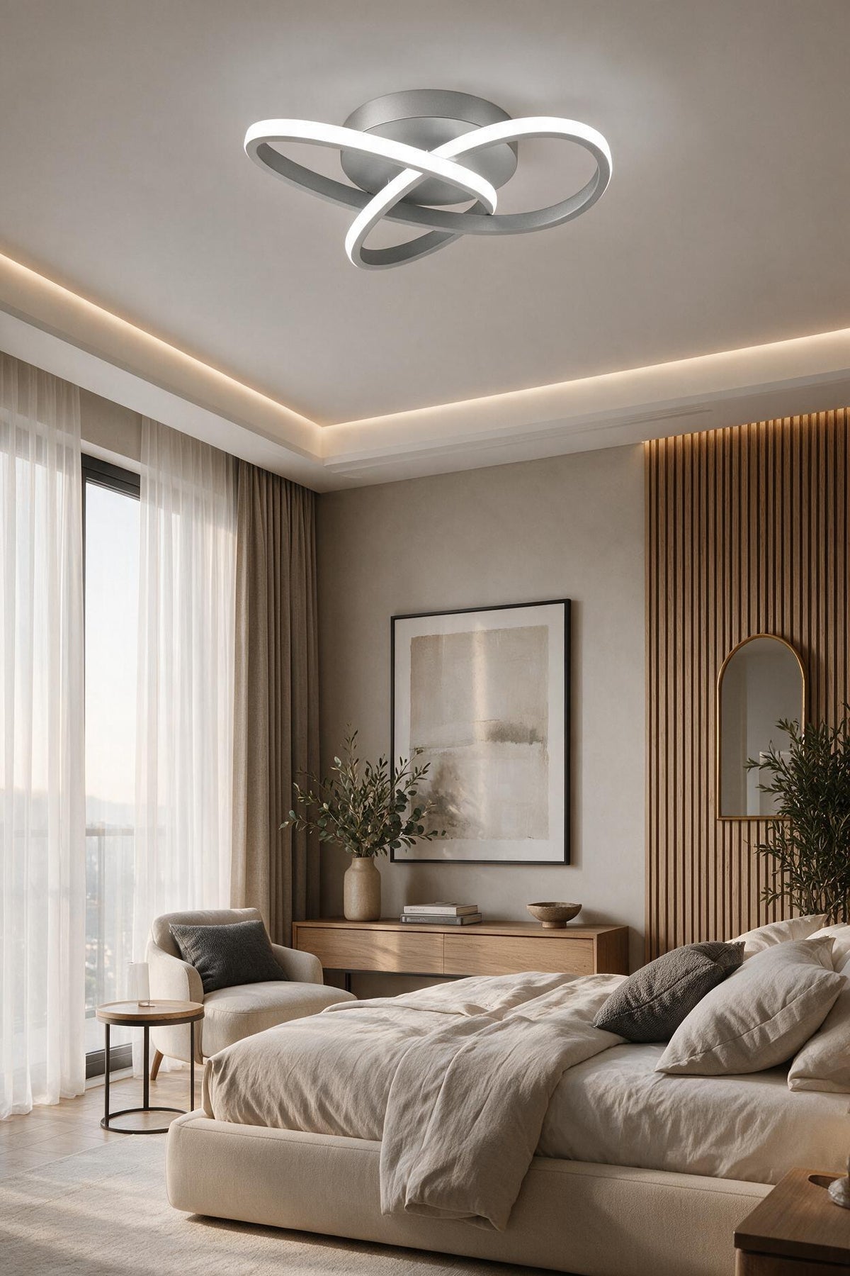 Elagans Gri Modern Ultra Power Beyaz Ledli Plafonyer Tekli Ledli Avize