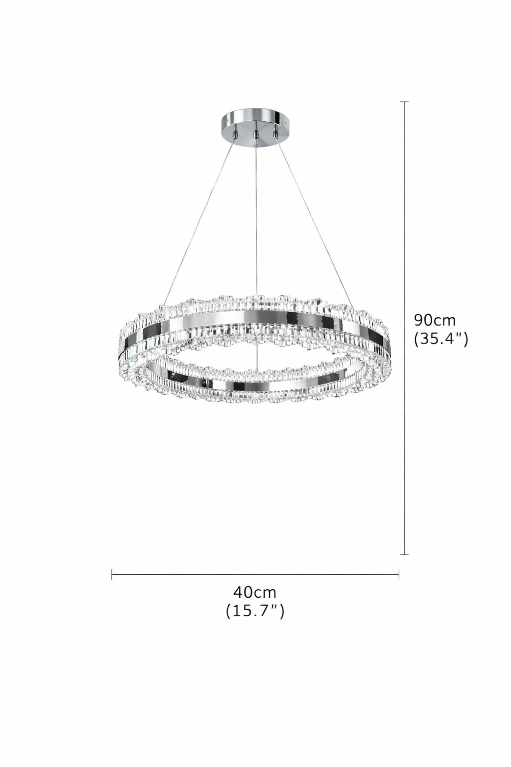 Asalet Lüks Krom Kaplamalı Çift Yönlü Aydınlatmalı Kumandalı Dimmerli 3 Renk Ledli Avize Led Avize- Çap 40 cm