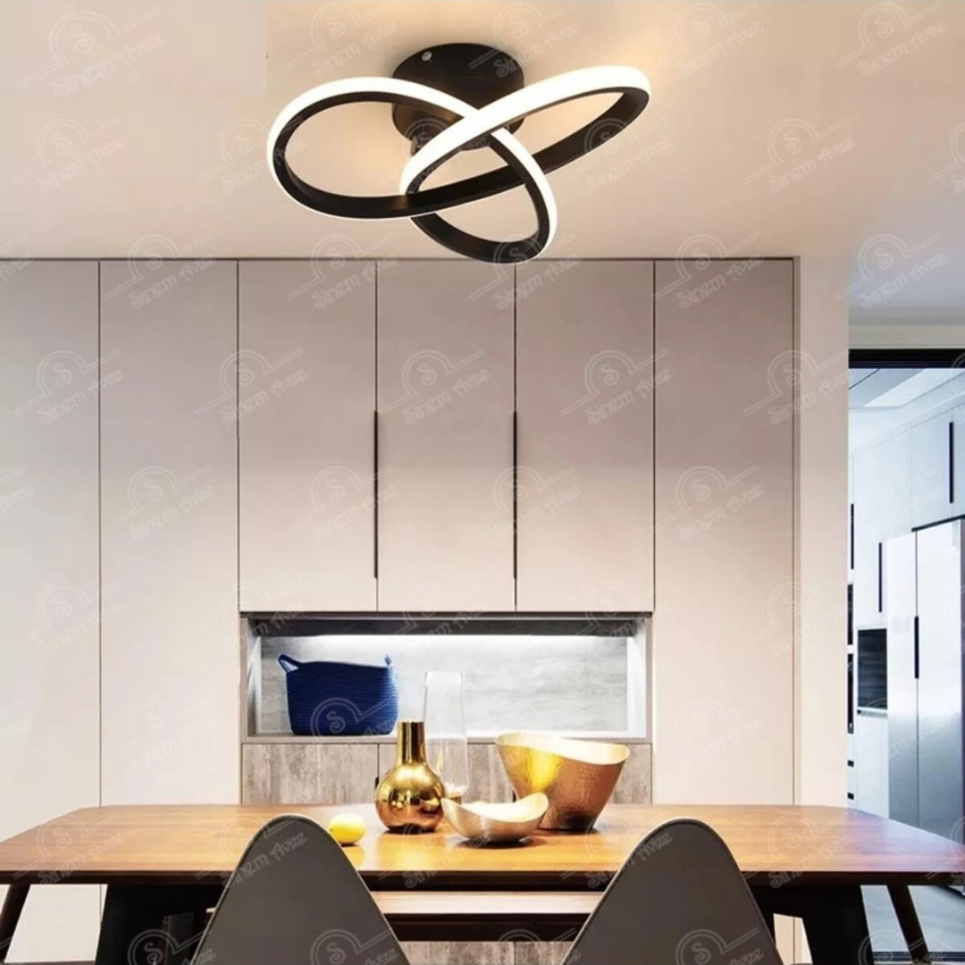 Elagans Siyah Modern Ultra Power Beyaz Ledli Plafonyer Tekli Ledli Avize