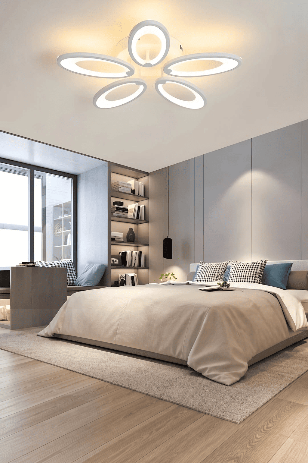 MS31005-5  Modern 3 Renk Ledli Plafonyer Beyaz Lüks 5'Lİ Ledli Avize