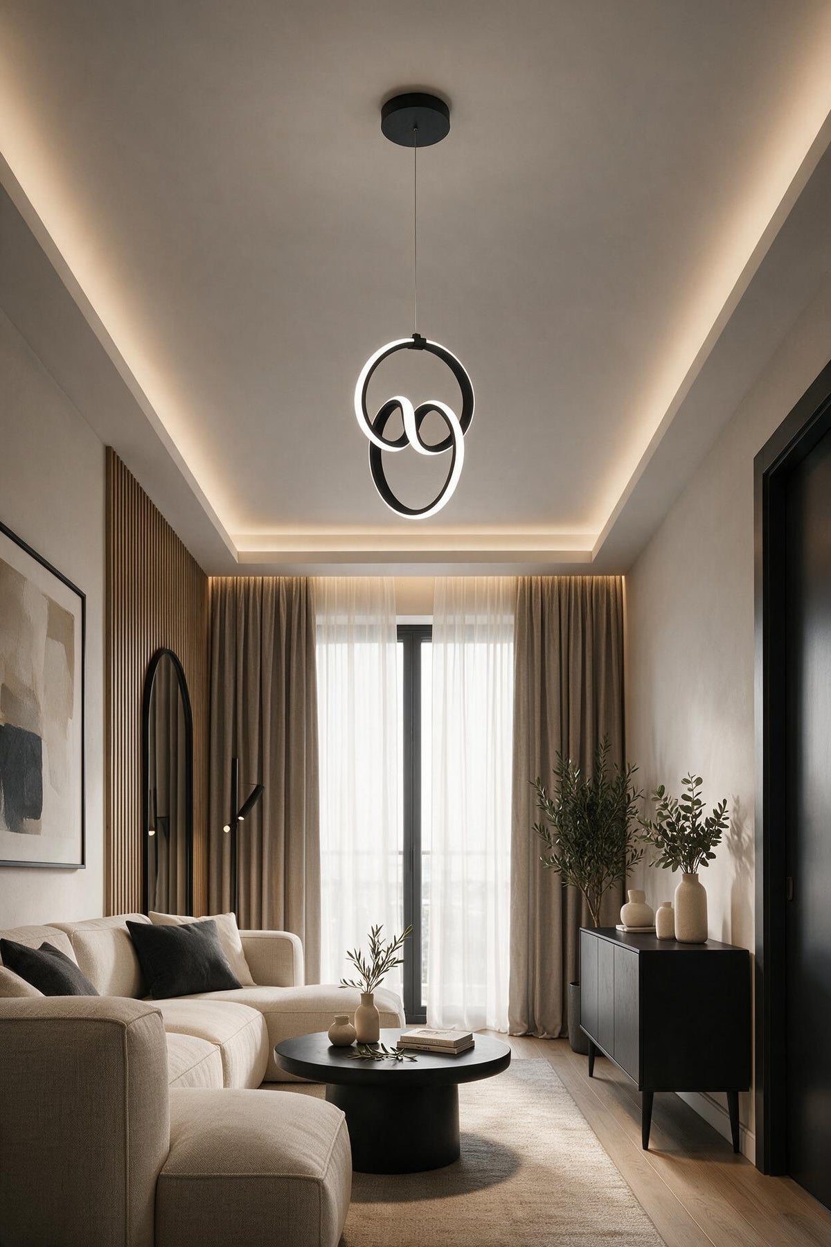 Trend Siyah 3 Renk Ledli Avize Sarkık Modern Led Avize Oturma Odası Hol Antre Koridor Avizesi