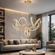 Prestij Lüks Cristalya Serisi Orjinal Gold Kaplamalı 3 Renk Ledli Sarkıt Ledli Avize Modern Led Avize-Çap 50 cm