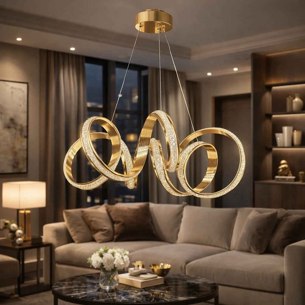 Parmas Lüks Cristalya Serisi Orjinal Gold Kaplamalı 3 Renk Ledli Sarkıt Ledli Avize Modern Led Avize-Çap 50 cm