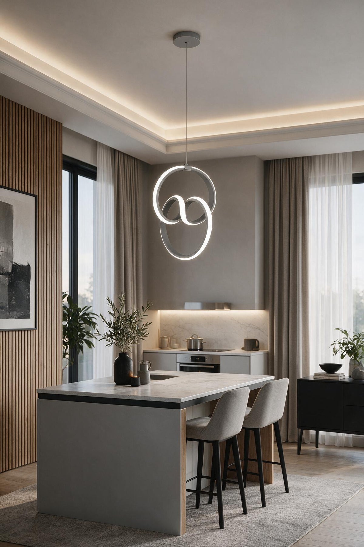Emily Gri Tekli Sarkıt Led Beyaz Işık Ultra Ledli Salon Mutfak Oda Hol Ledli Avize