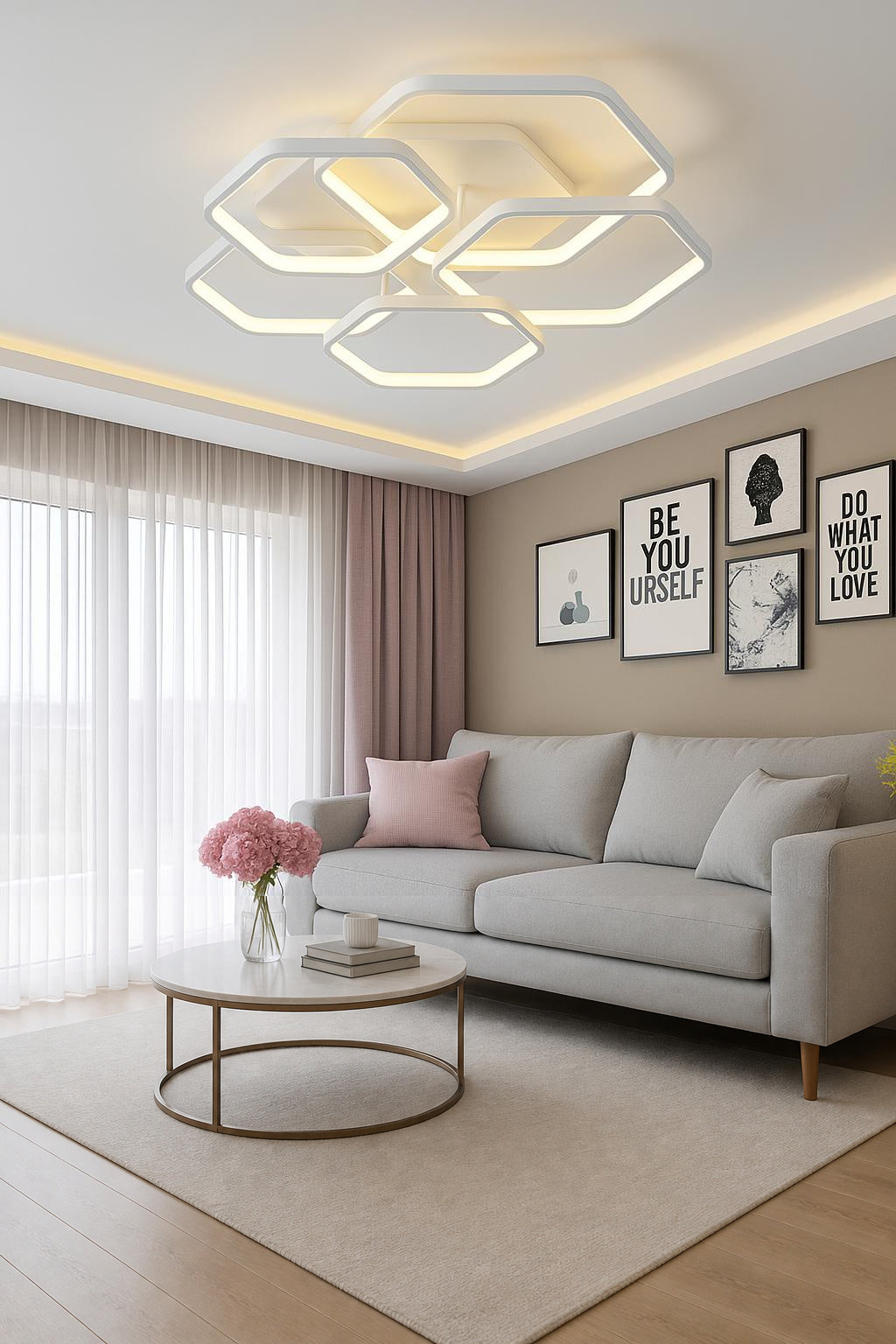 Cross Mimari Tasarım 5'Li 3 Renk Ledli Plafonyer Modern Ledli Avize  Led Avize