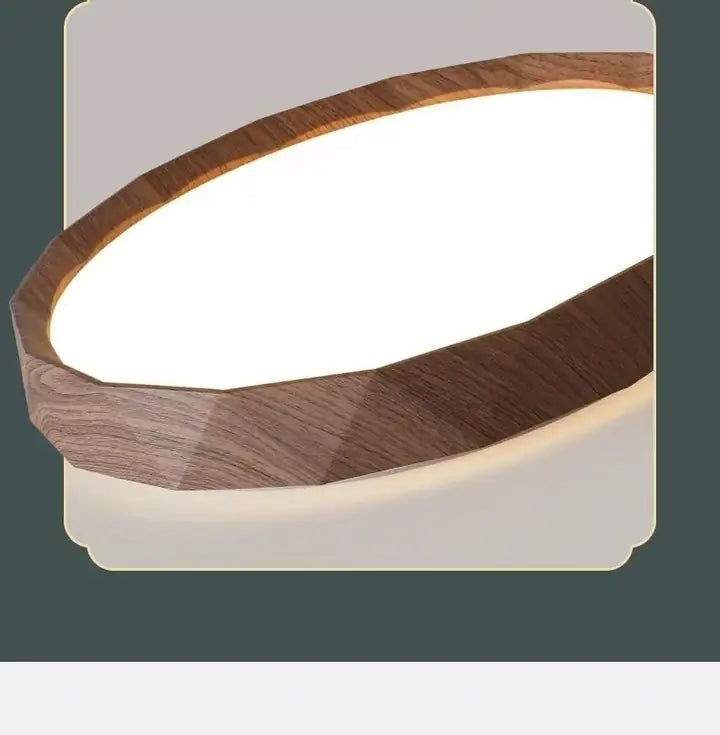 Antik Burma 26'Lık Koyu Ceviz Ahşap Desenli Plafonyer 3 Renk Ledli Hol  Antre Koridor Banyo Balkon Avizesi Ledli Avize Armatür - Çap 26 cm